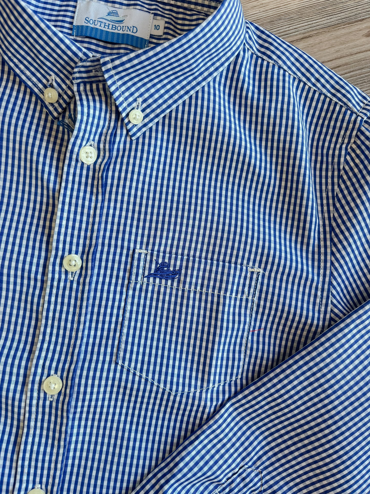 NAVY AND WHITE PLAID DRESS SHIRT