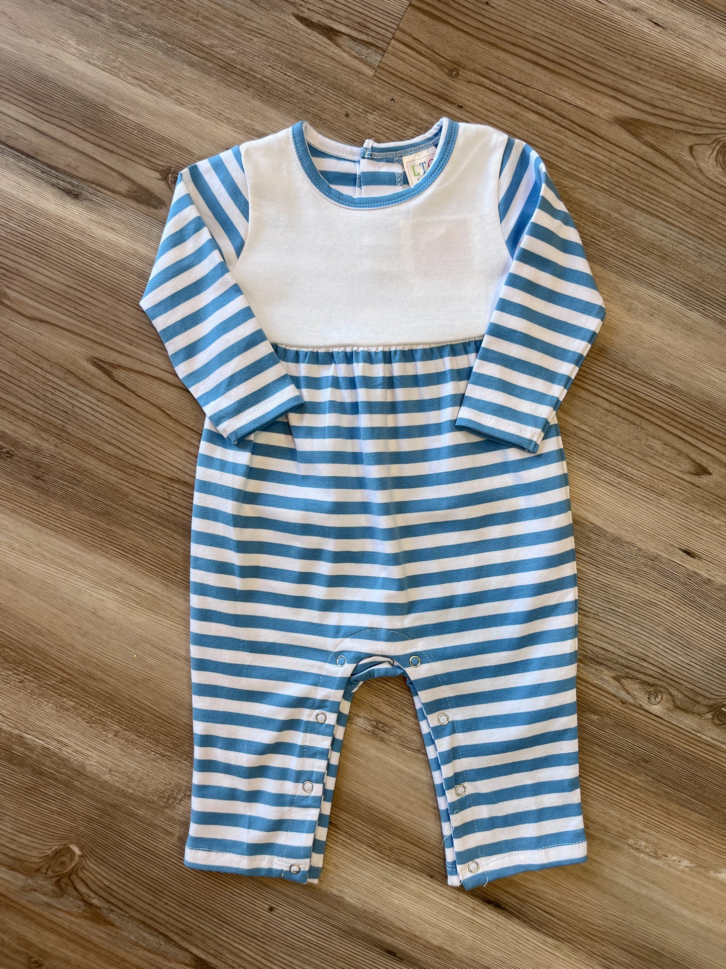 BLUE AND WHITE STRIPE ROMPER