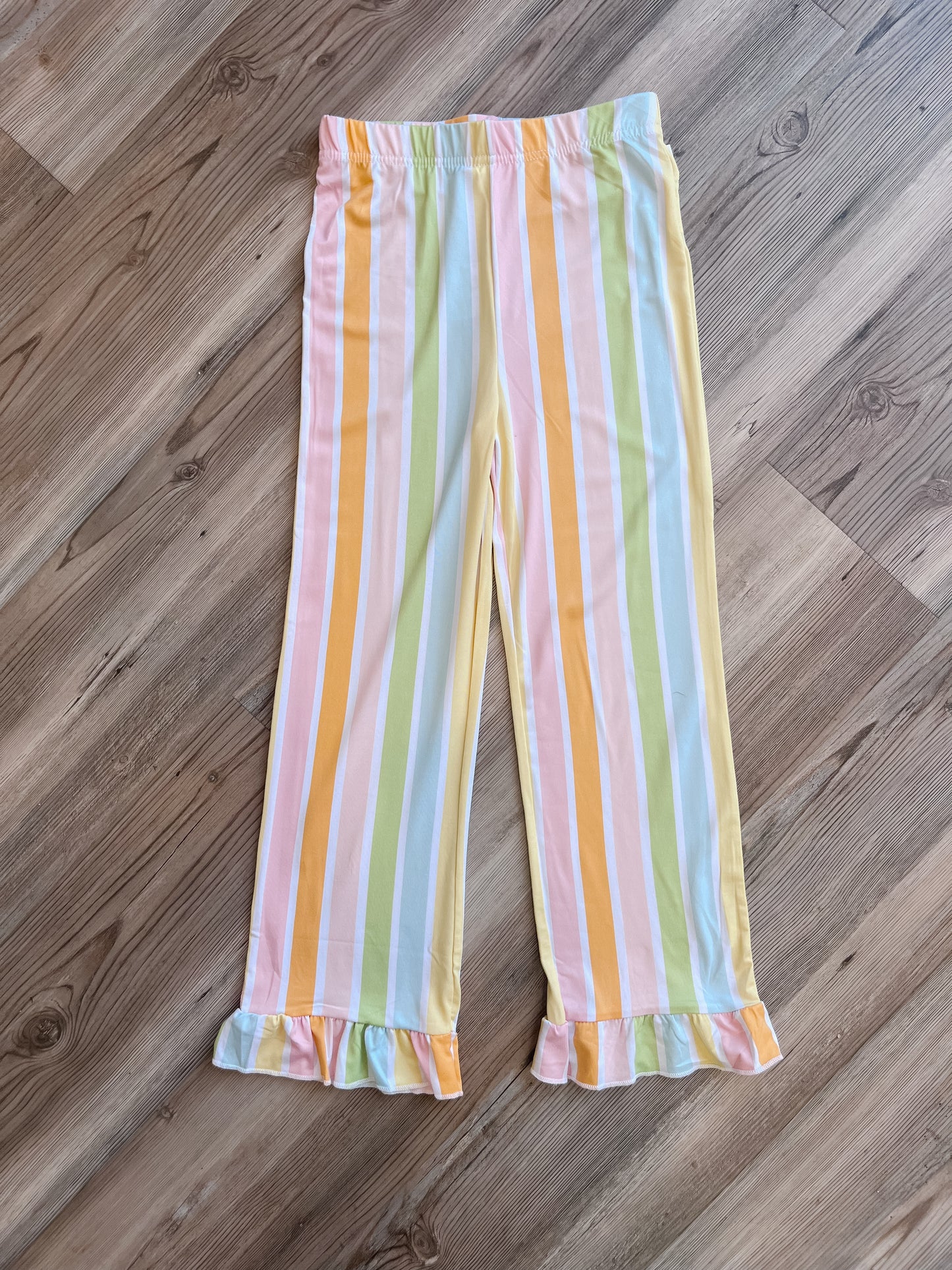 GIRLS CANDY STRIPE RUFFLE PANTS