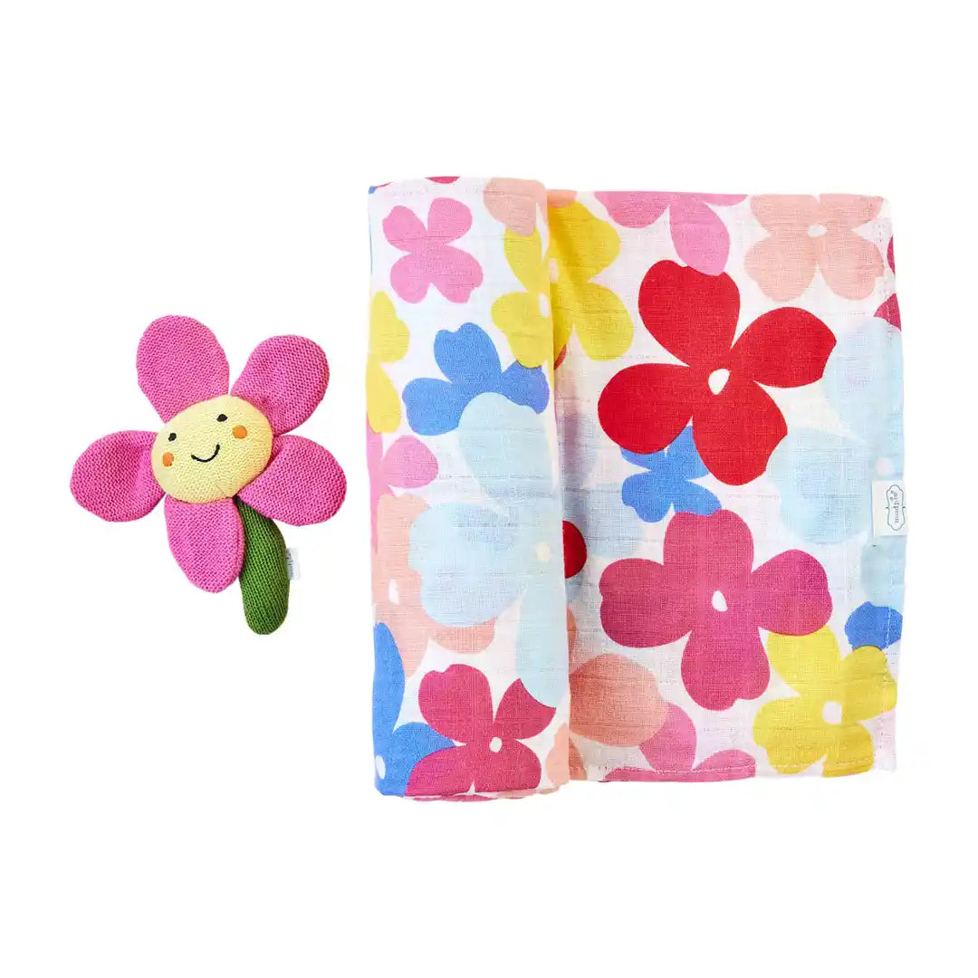FLORAL SWADDLE AND RATTLE