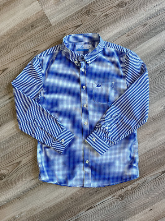 BLUE AND WHITE PLAID DRESS SHIRT