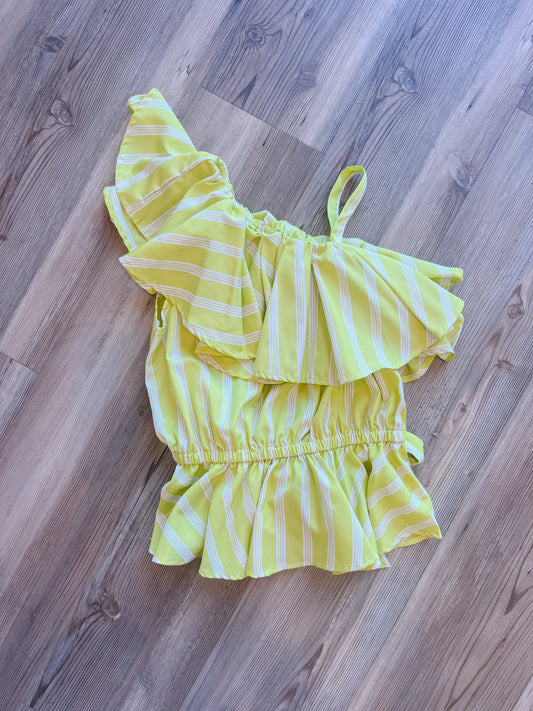 LIME STRIPE RUFFLE TOP