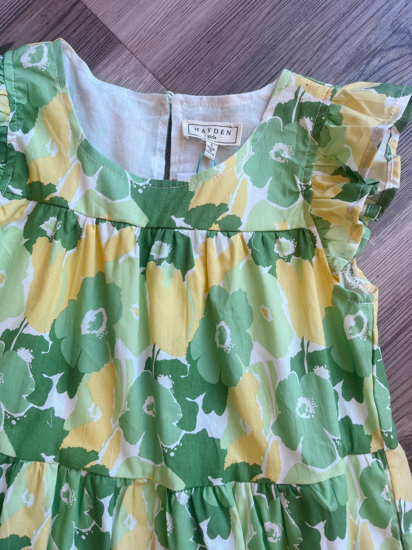 GREEN FLORAL RUFFLE DRESS