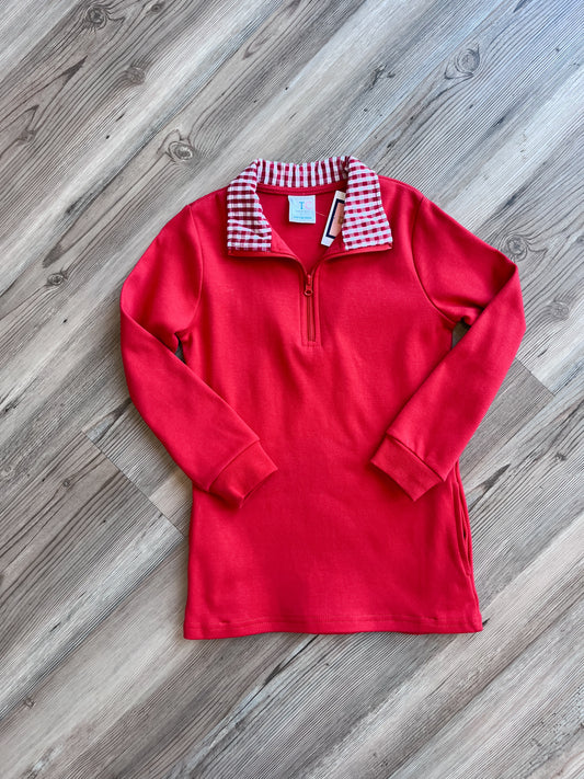 RED PULLOVER WITH RED TRIM